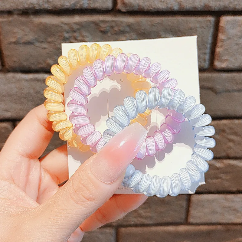 

5.5CM NEW Fashion Ice Cream Colorful Spiral Spin Screw Telephone Wire Hair Ties Pearly Premium Plastic Rubbers Ponytails