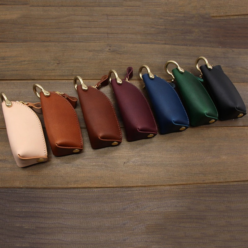 1PC Vintage Creative Leather Zipper Keychain Key Cover Car Key Home Key Multi-functional Keychain Pouch