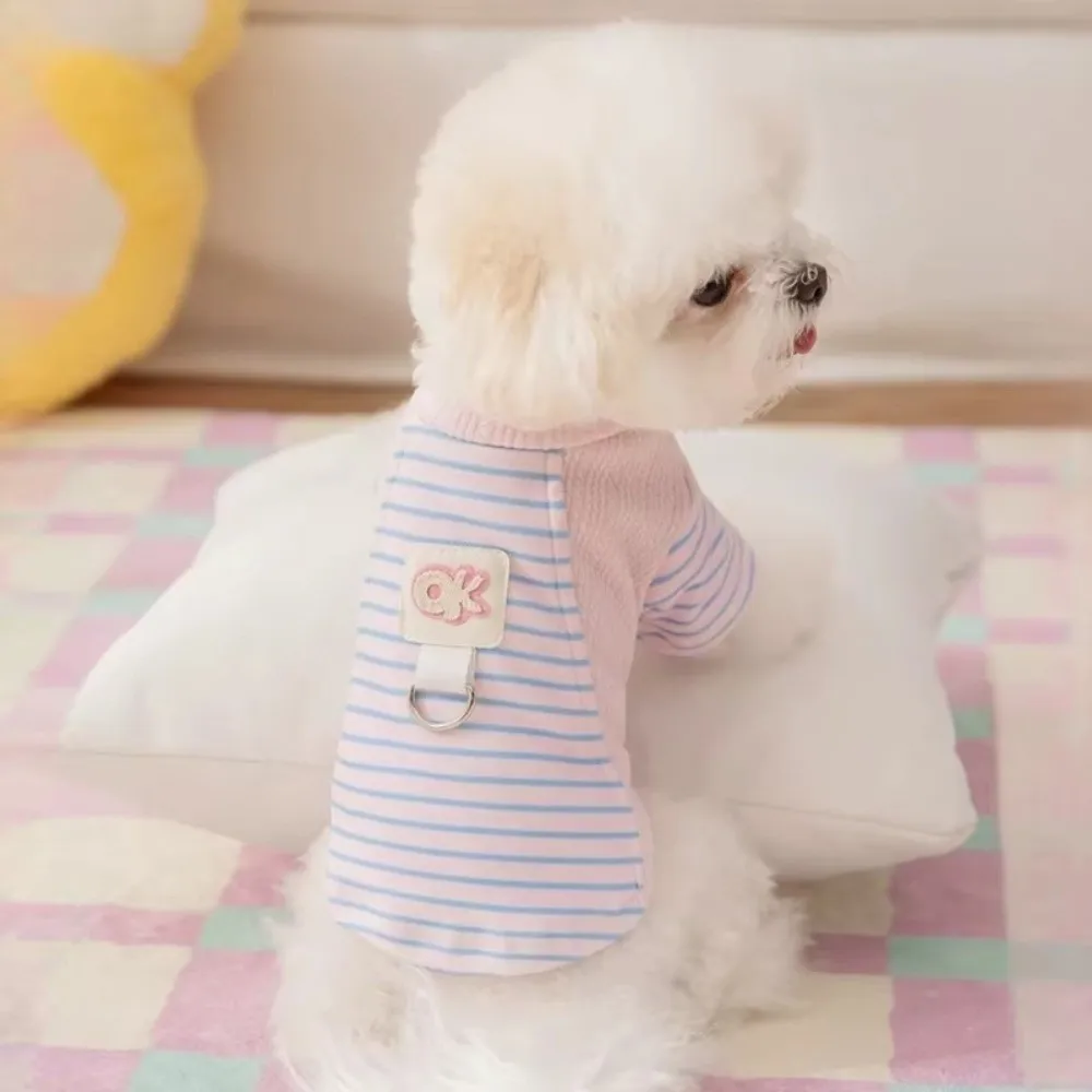 캐주얼 스타일 따뜻한 강아지 스트라이프 풀오버 D-링이 있는 편안한 애완견 조끼 부드러운 강아지 하의 셔츠 야외 활동