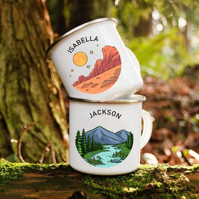 Tazze da Camper personalizzate nome personalizzato tazza smaltata da  campeggio avventura falò Party birra tazza da caffè manico tazze regali per  Camper - AliExpress