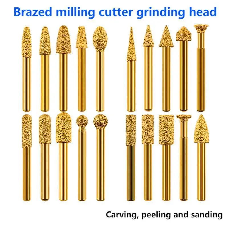 6mm Rodada Shank Vacuum Brazed Diamante Burr Cabeça Grosso Rotary Bits Moagem Rotary File Broca Ferramenta para Madeira Pedra Escultura