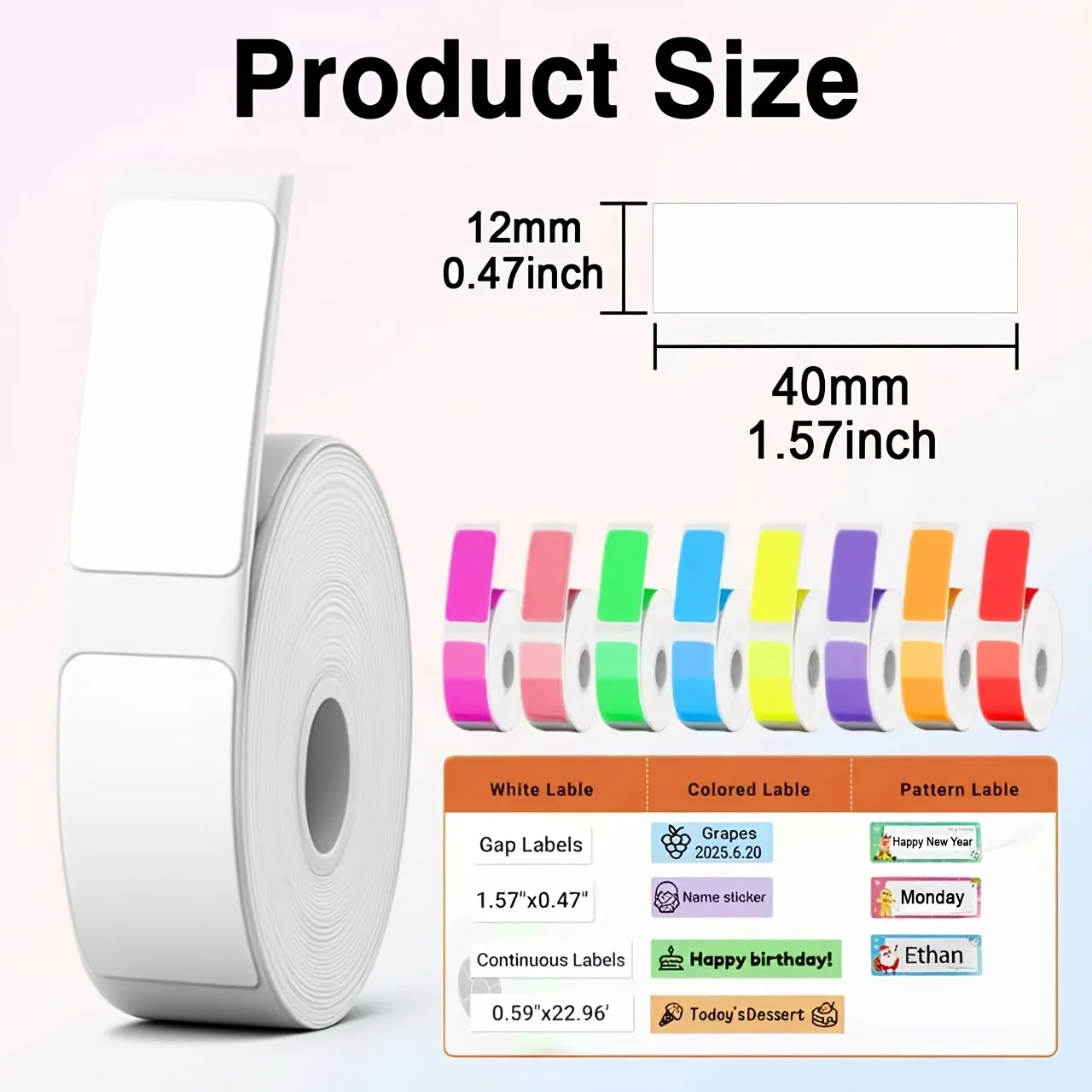 10롤 다채로운 색상의 12×40mm 열전사 라벨 테이프 리필 호환 D30 D35 P11 HP3 HP4 M110 휴대용 라벨 프린터 홈 오피스