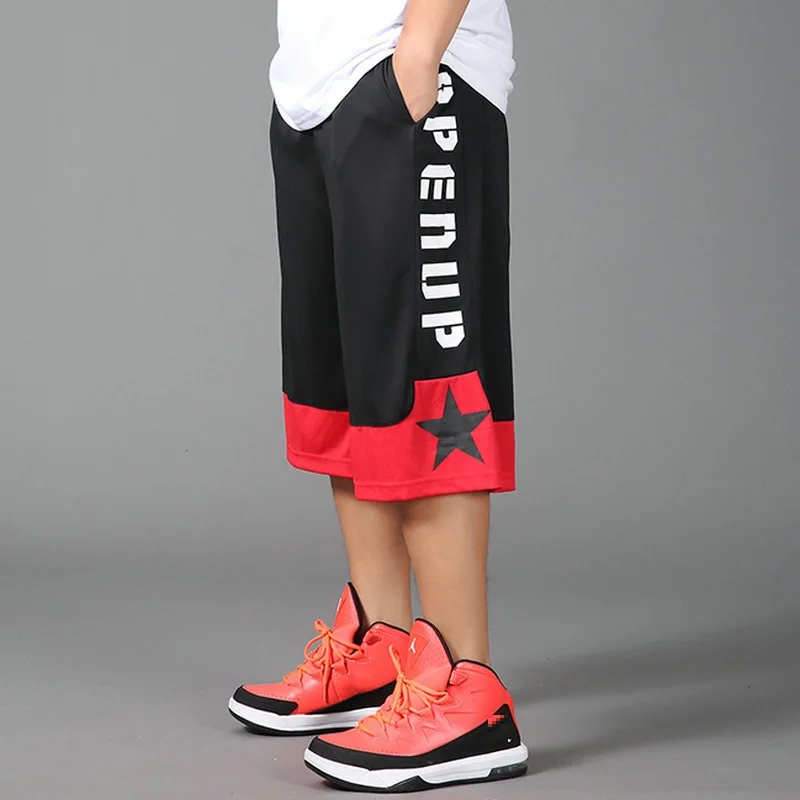 

summer men sports basketball shorts Breathable hole plus size 6XL 7XL letter patchwork shorts fitness thin shorts geometry red