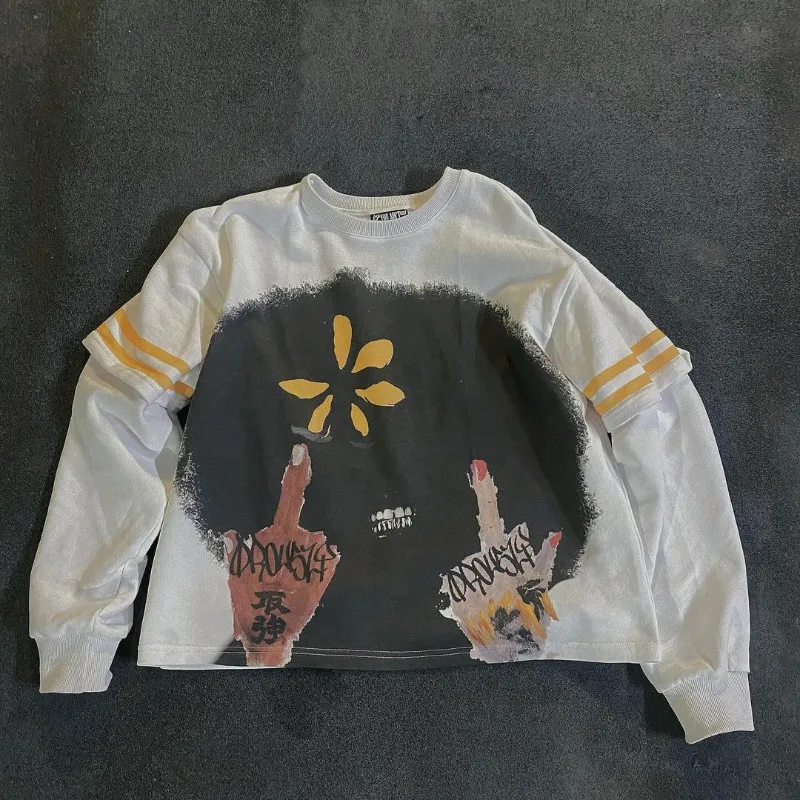 

Футболка Y2k с длинным рукавом для мужчин и женщин, свободная рубашка с круглым вырезом, топ оверсайз в стиле хип-хоп, уличный стиль