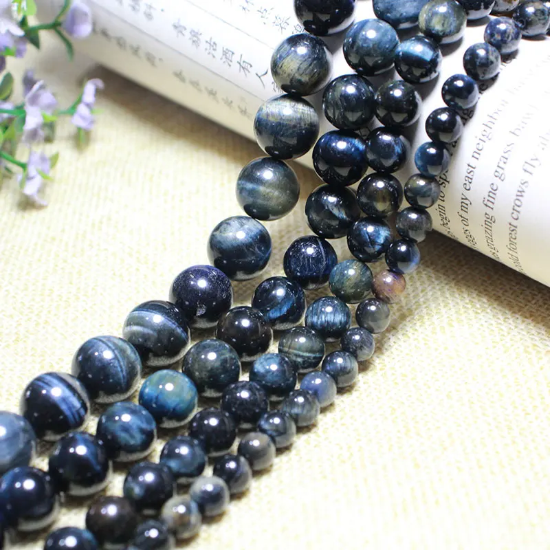 Natural AAA Yellow & Blue Tiger's Eye Gemstone Bead Necklace - 18 Inch (6/8/10/12mm Beads)