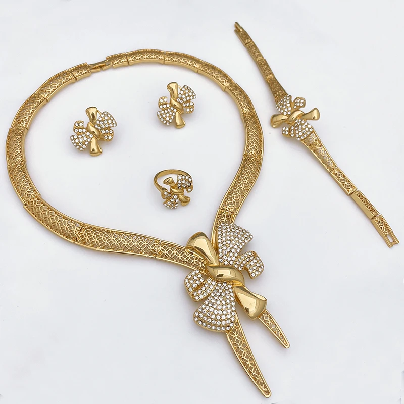 إيطاليا 18 كيلو مطلية بالذهب طقم مجوهرات نسائي تصم...