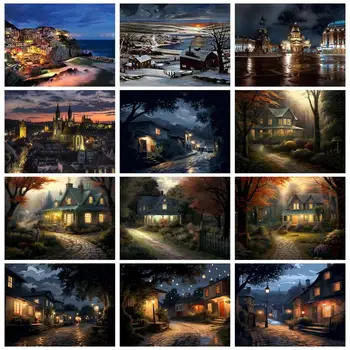 RUOPOTY Cornice Fai Da Te Dipingere Con Numeri Kit Casa Notte Paesaggio Vernice Acrilica Su Tela Immagine Con Numeri Per La Casa Decori 1