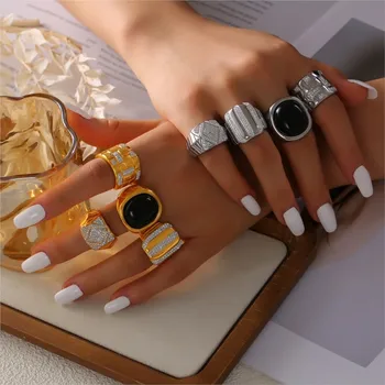 Eleganti anelli in acciaio inossidabile per le donne intarsiato zircone senza dissolvenza oro argento colore anello da donna anelli da dito per ragazze gioielli di lusso