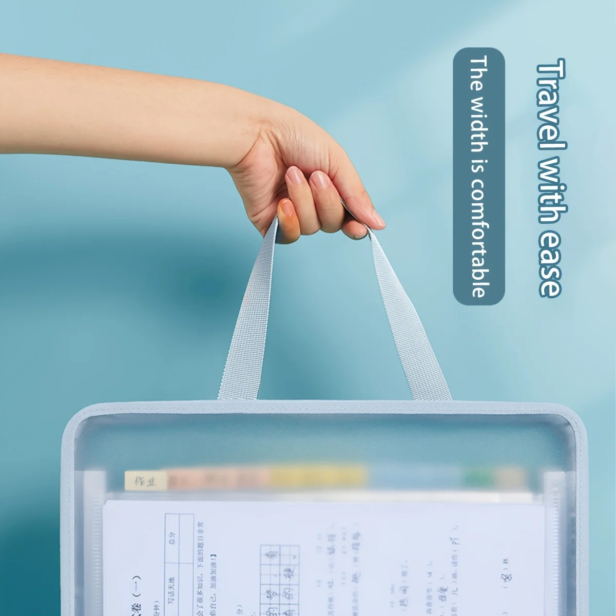 Translucent document three-dimensional organ bag large capacity waterproof document student business portable zipper storage bag file bag stationary organizer pouch transparent storage bag