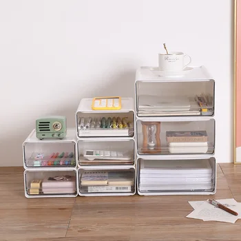 Organizzatore di cassetti impilabile Scatola portaoggetti da tavolo Armadietto portatile per ufficio e studio Cassetti trasparenti con design combinato