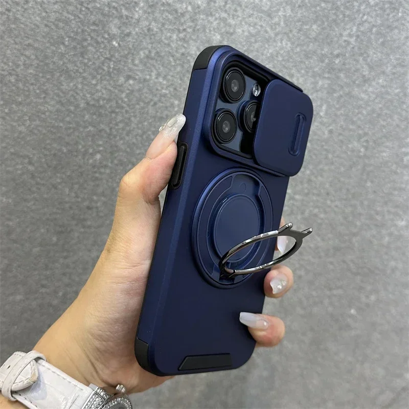 Magnetic Rugged Armor Case For iPhone 16 15 Pro Max Plus Camera - Camera Cover Closed