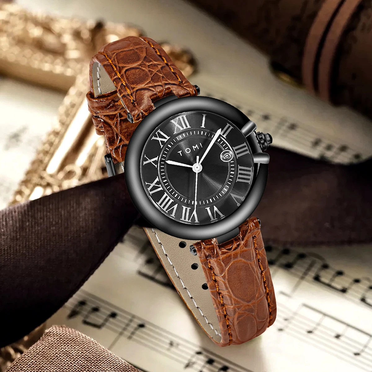 TOMI Simple Fashion Women's Watch Elegant Women's Style Luxury Round Small Dial Calendar Belt Watch Holiday Gift Relogio Feminin 3