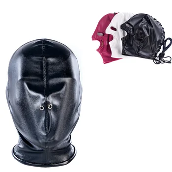Maschera a pieno facciale in pelle fetish per uomo Donna Giochi cosplay per feste Copricapo Accessori sexy esotici Maschera con lacci per il viso divertente di Halloween