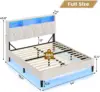 Full Size Bed Frame with Headboard Storage & LED Lights, Platform Bed Frame Full Size with Charging Station, Creamy White 2