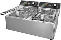 Stainless Steel Dual Tank Electric Deep Fryer with 2 Baskets Capacity 1