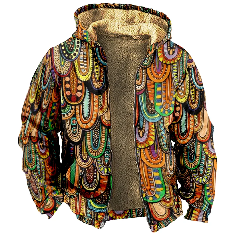 New Totem Italian Cotton Coat Hooded Sweater Casual Print Long Sleeve Zipper Sweater Thick Cotton Coat Autumn and Winter a41