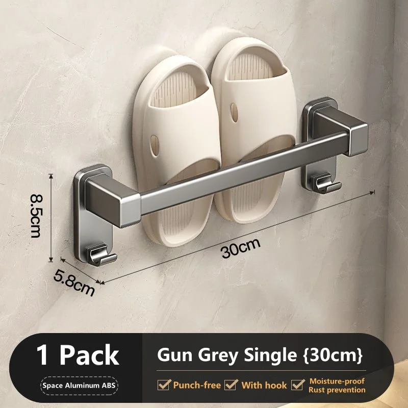 Gray Towel Rack Punch-free Wall-mounted Multi-layer Rod Storage Rack Bathroom Towel Bar Toilet Toilet Storage