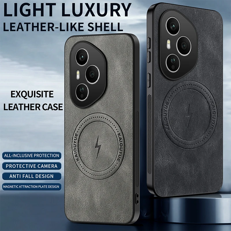 Luxury Leather Texture Wireless Charging Magnetic Phone Case - Shockproof Cover