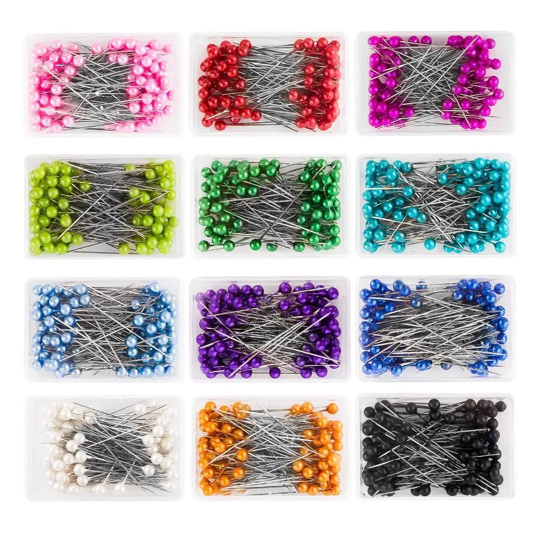 100PC/상자 38cm 다채로운 라운드 진주 머리 바늘 스티치 스트레이트 푸시 ..