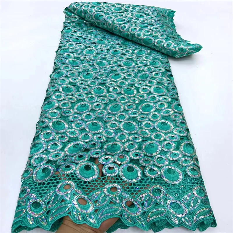 

High Quality African Water Soluble Lace Fabric French Green Sequins Fabric Sewing Embroidered Lace Nigerian Lace Fabric 5Yards