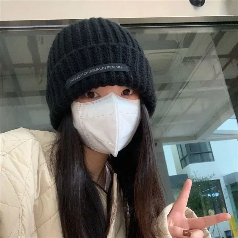 

Knitted Hats For Women Black Hat Winter Mens Caps Women For Ladies Knitted Thick Cap Chaopai Woolen Landlord Guapi Hat