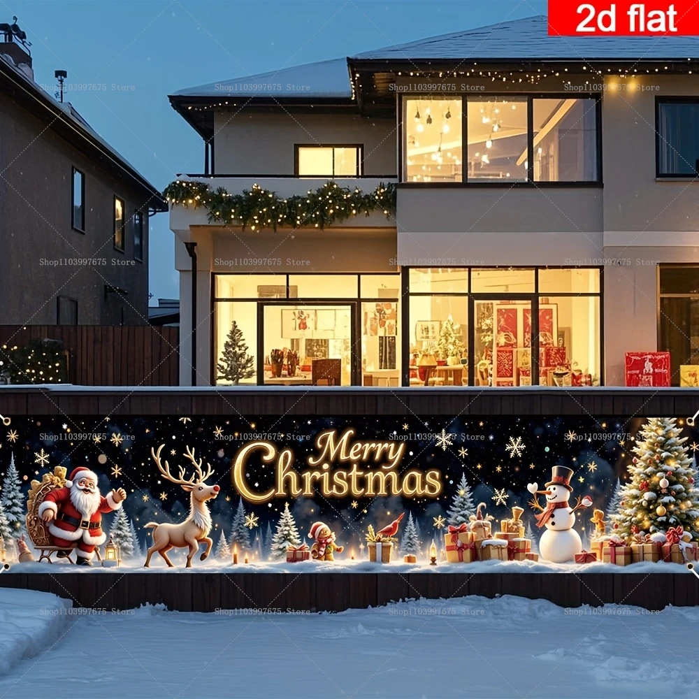Frohe Weihnachten Santa Claus Schneemann Banner Weihnachten Party Dekorationen Hof Garten Dekor Kulissen Photo Booth Requisiten Party Liefert – Detail 2