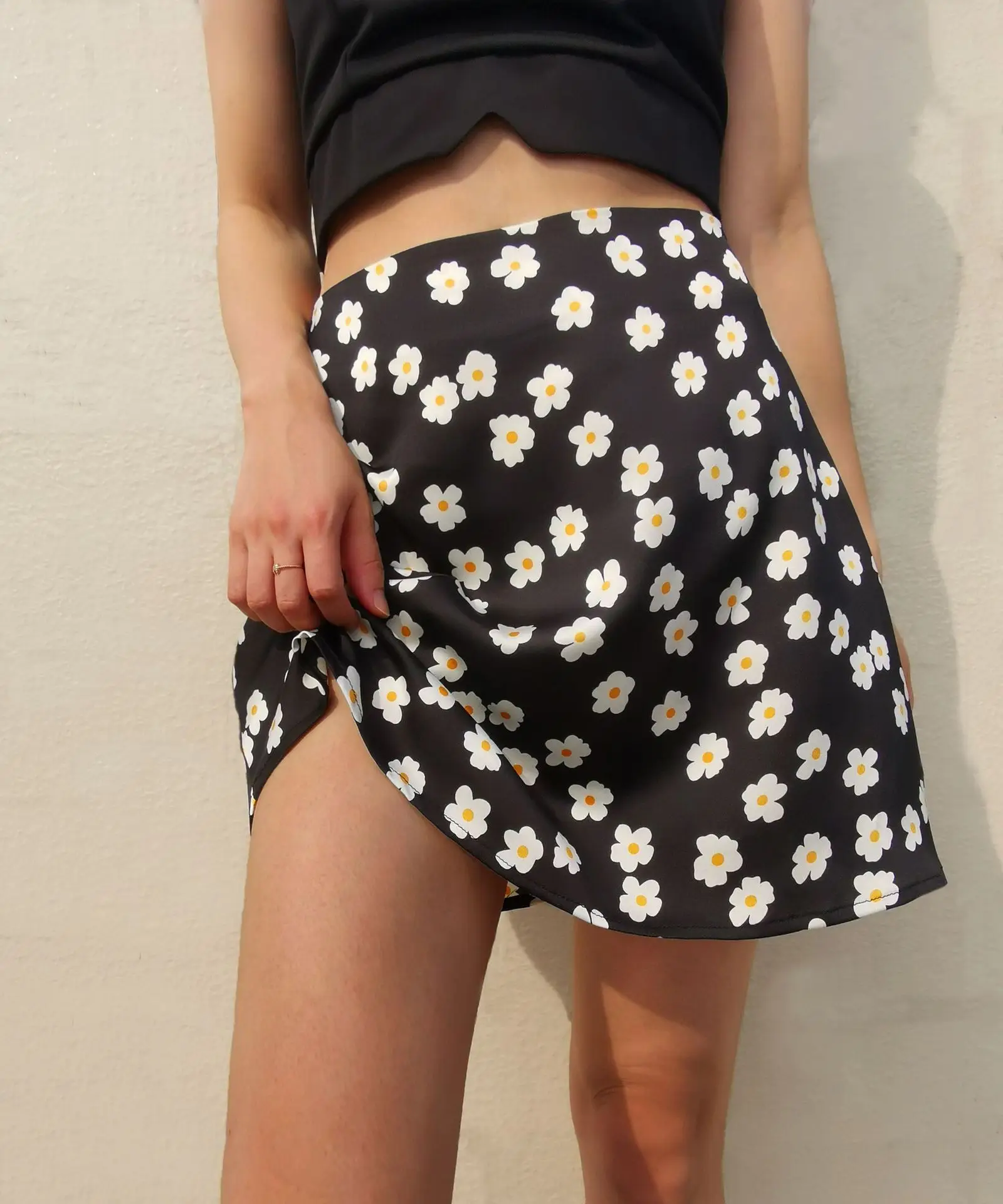 woman skirts harajuku printed skirt high waist summer 2022 European and American wind pink flower skirts womens leather skirt