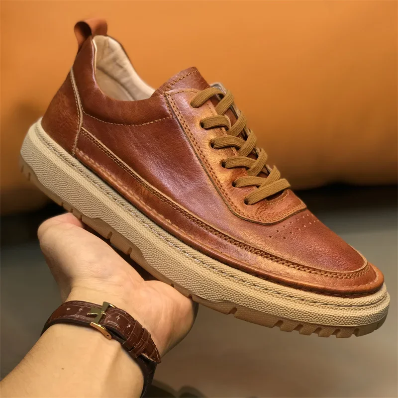

New Men's Genuine Leather Sneakers Fashion Shoes 2023 Spring and Autumn Men's Trendy Casual Shoes Luxury Designer Shoes Men
