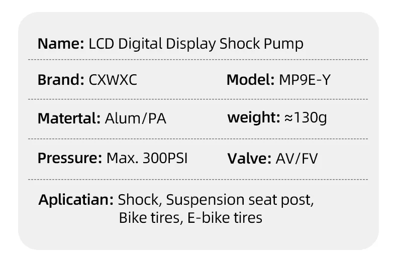 CXWXC Fahrrad-Luftpumpe für Gabel und Hinterradfederung MTB 300psi Hochdruck-Gabelpumpe mit Digitalanzeige – Detail 3