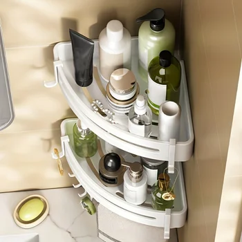 ชั้นวางของในห้องน้ำสีขาว1ชิ้นชั้นวางของติดผนังห้องน้ำอุปกรณ์ห้องน้ำทรงสี่เหลี่ยมสามเหลี่ยม 1