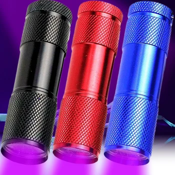 9LED 블랙 라이트 미니 UV 손전등 배터리 전원 자외선 토치, 애완견 소변 얼룩 감지기, 전갈 사냥
