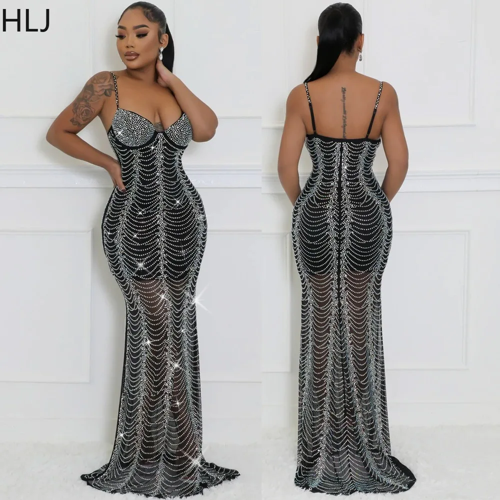 

Женское платье на бретелях HLJ, черное сексуальное облегающее платье с V-образным вырезом и открытой спиной