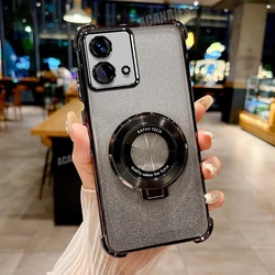 Luxury Gradation Plating Shockproof Silicone Stand Cover with Holder - MOTO G20 (FS SFCX Black)