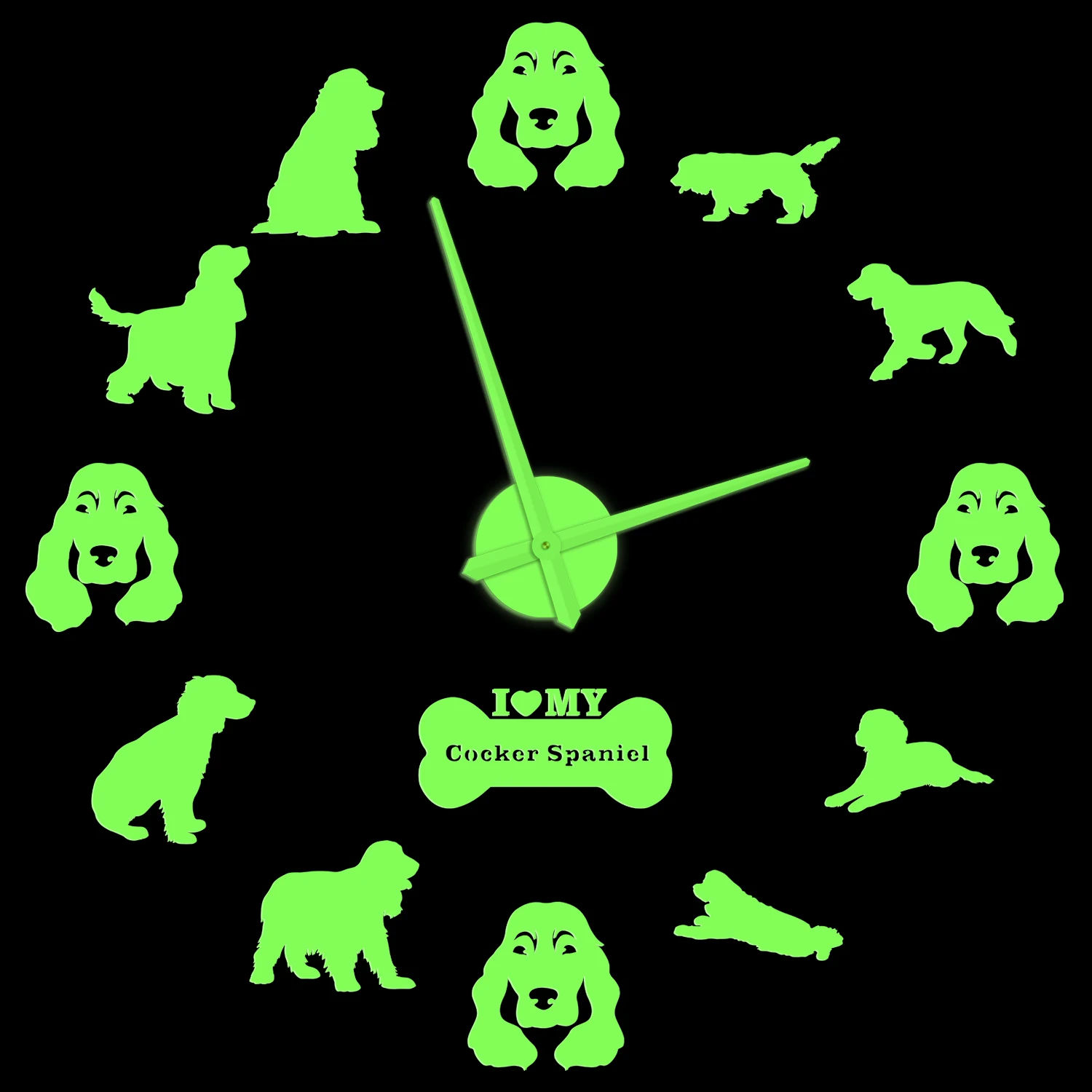 

Cocker Spaniels Glow in Dark Wall Clock Собаки Собаки Домашние декоративные наклейки