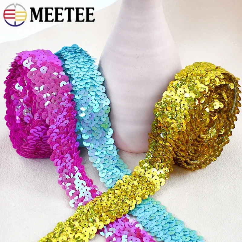 30mm Sequin Lace Ribbon Stretch Fabric Laces Trim for Clothes Elastic Band DIY Sewing Decoration Accessories 2/5/10Meters