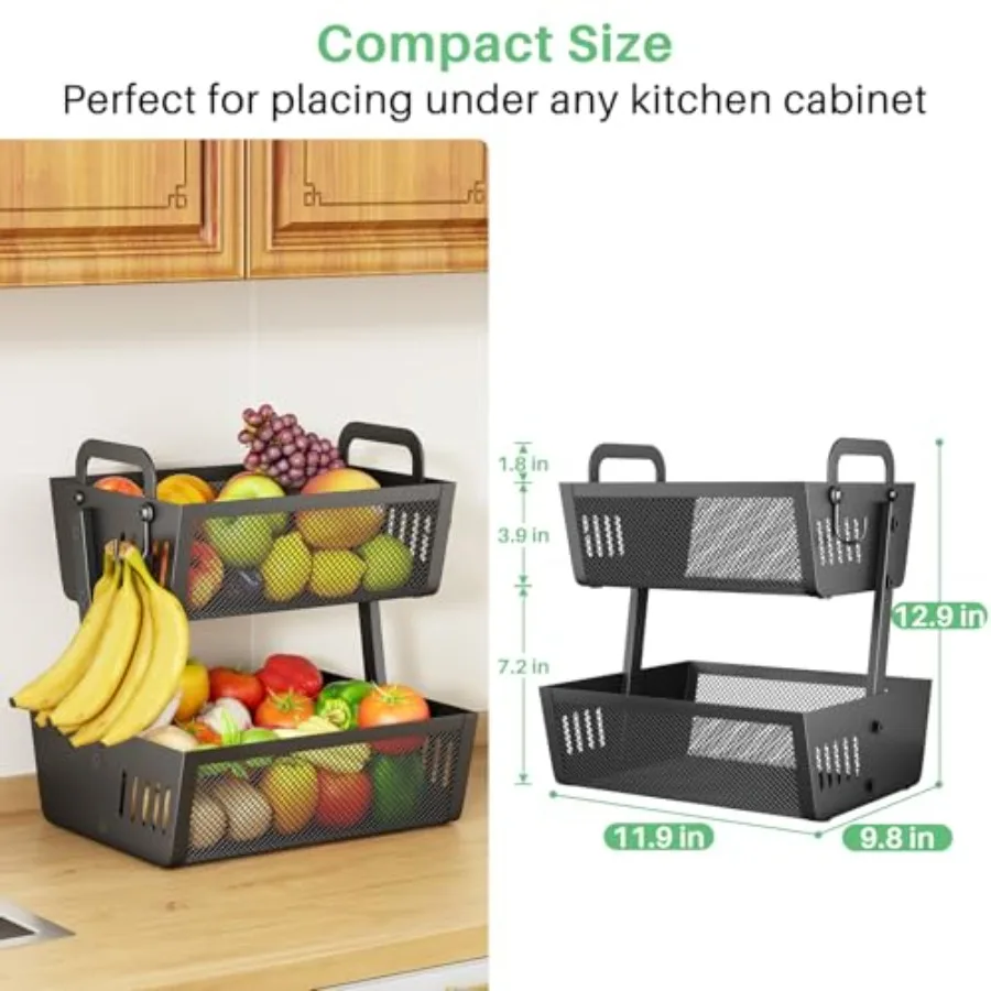 Fruit Basket Bowls For Kitchen Counter with Banana Hangers Detachable Metal Fruit Stand with Handle Kitchen Vegetables Bread Sn