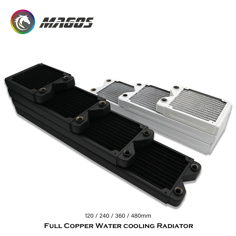 

120/360/240/480mm Copper Radiator for PC Cooling 27mm Thickness G1/4'' Thread 12cm Fan Water Cooler Heatsink Black/White