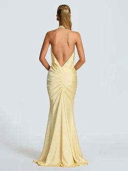 Elegante Abito Lungo a Sirena da Donna, Vestito Estivo con Scollo a V e Schiena Scoperta, Abito da Sera Sexy per Feste e Discoteche