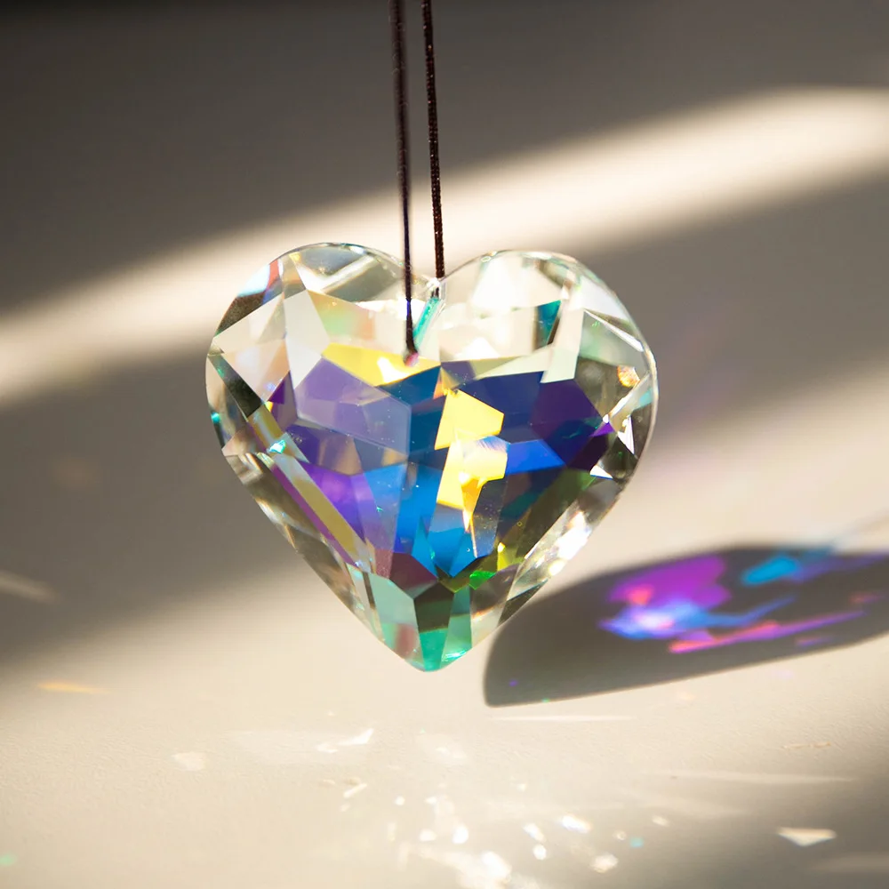 45mm 30mm Hanging Heart Suncatcher Prism Pendant Crafts for Home Office Garden Decoration Rainbow Maker Window Pendant Xmas Gift
