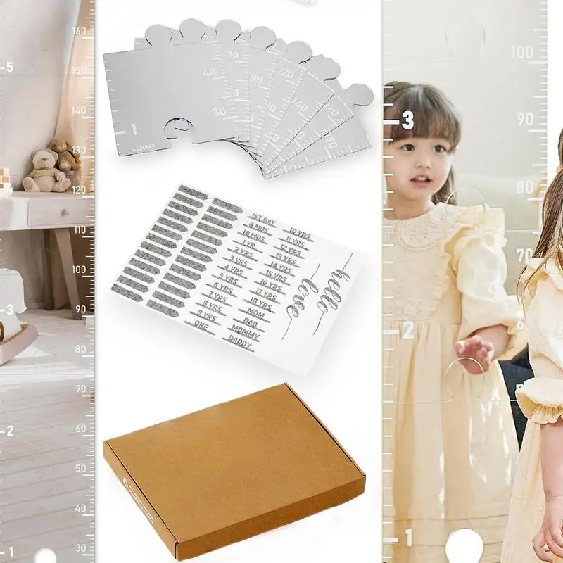 Mirrored Growth Chart Shatterproof Acrylic Height Measurement Mirror Ruler Puzzle Children Height Chart Mirrors Wall Decoration