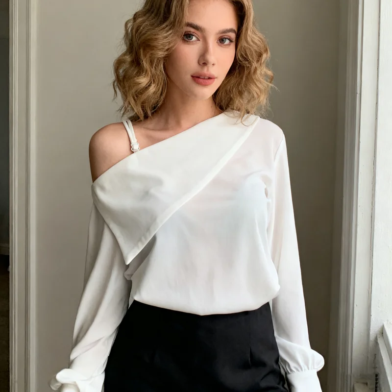 White Long Sleeve Off Shoulder Women Blouse