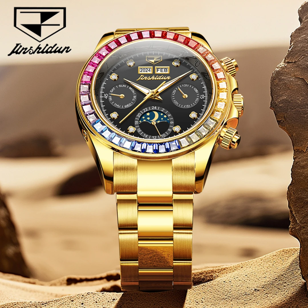 JSDUN 8974 Fashion Mechanical Watch Gift Stainless Steel Watchband Round-dial Wristwatch