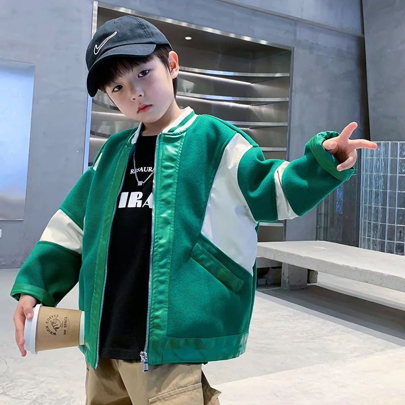 

Teen Boys Clothing Casual Jackets Green Tops Spring Autumn Fashion Patchwork Outerwear Kid Clothes Baseball Uniform 8 10 12 14 Y