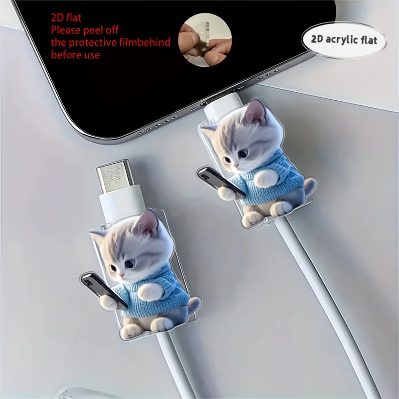 รูปสินค้า ตัวป้องกันสายชาร์จ iPhone & Type-C ลายแมว 2 ชิ้น น่ารัก