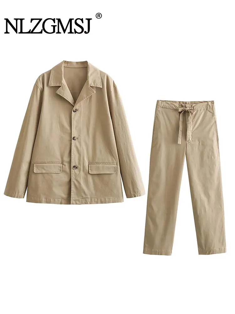 

Nlzgmsj TRAF 2023 Long Sleeve Button Up Jacket Women Long Pants Suits 2 piece Suits 2023 Women Casual Pant Set Women Suits