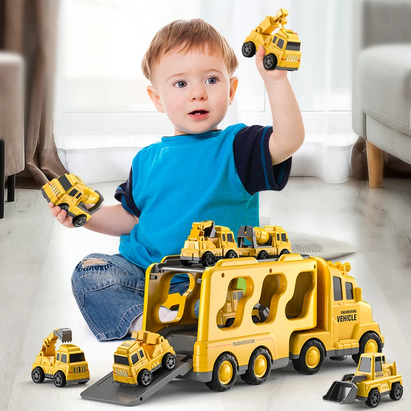 

TEMI Diecast Carrier Truck Toys Cars Engineering Vehicles Excavator Bulldozer Truck Model Sets Kids Educational Boys For Toys