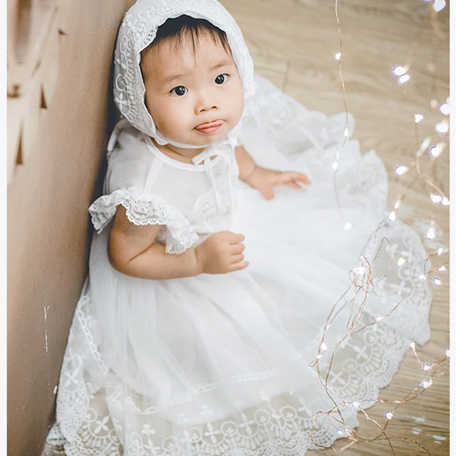 Robe blanche de baptême en Tulle pour bébé fille de 1 à 12 ans, tenue d' anniversaire pour nouveau-né - AliExpress