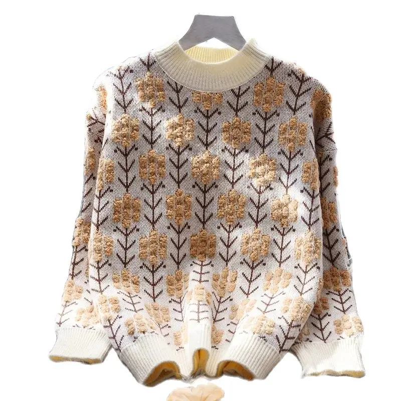 

Western-style Soft Waxy Pullover Sweater Women Loose Lazy Wind Autumn And Winter New Korean Ladies Take A Slim Knit Top Outside.