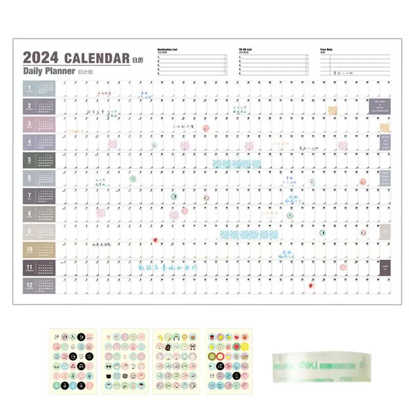 

365 Day Calendar 2024 Wall Poster Wall Calendar 12 Month Wall Calendar Poster Calendars 2024 Yearly Planner Jan 2024 – Dec