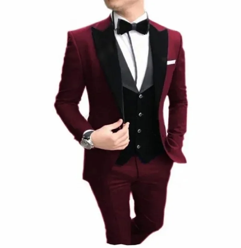 Colorful Slim Fit 3 Pieces Tuxedos Groom Wedding Men Suit Tuxedo Terno Masculino De Pour Hommes Blazer(Jacket+Pants+Vest)